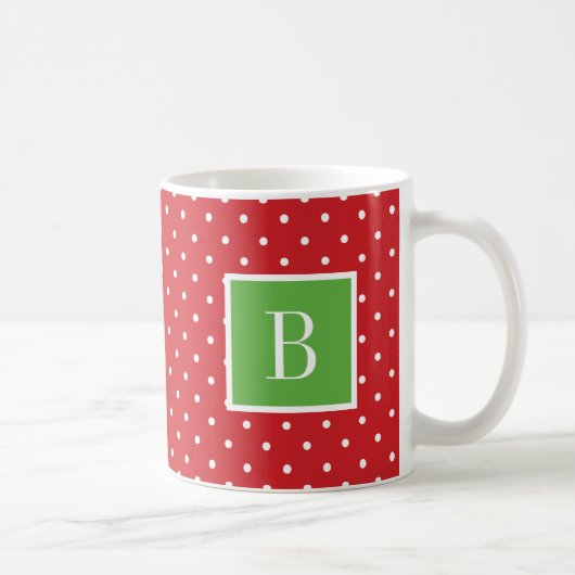 Rood en Groen Polka Dots Monogram Koffiemok (Rechts)