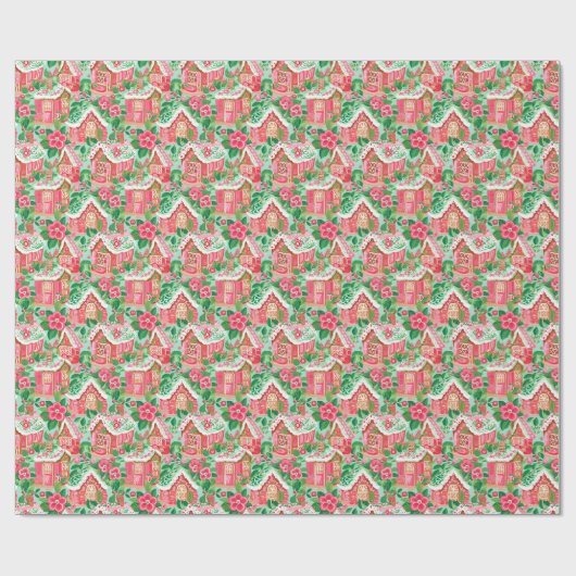 Rood en Groen Preppy Kerstmis Gingerbread Huizen Cadeaupapier (Vlak)