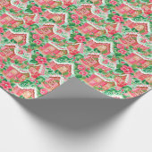 Rood en Groen Preppy Kerstmis Gingerbread Huizen Cadeaupapier (Hoek)