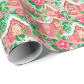 Rood en Groen Preppy Kerstmis Gingerbread Huizen Cadeaupapier (Rol Hoek)