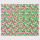 Rood en Groen Preppy Kerstmis Poinsettias & Bogen Cadeaupapier (Vlak)