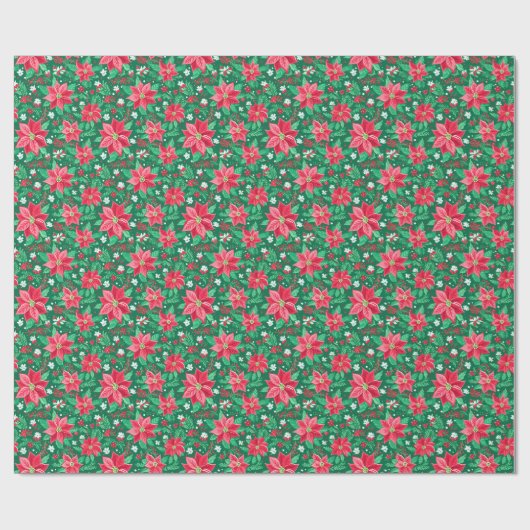 Rood en Groen Preppy Kerstmis Poinsettias Cadeaupapier (Vlak)