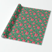 Rood en Groen Preppy Kerstmis Poinsettias Cadeaupapier (Uitgerold)