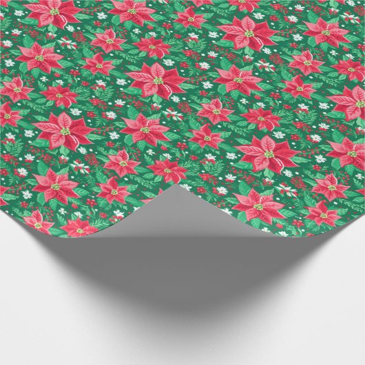 Rood en Groen Preppy Kerstmis Poinsettias Cadeaupapier (Hoek)