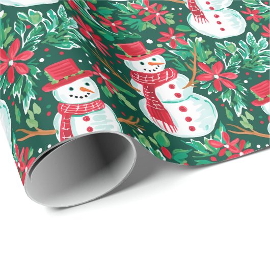 Rood en Groen Preppy Kerstmis Sneeuwman Cadeaupapier (Rol Hoek)