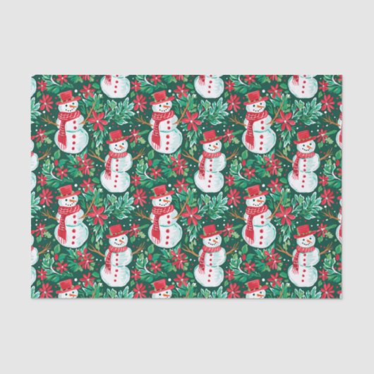Rood en Groen Preppy Kerstmis Sneeuwmannen Tissuepapier (Voorkant)