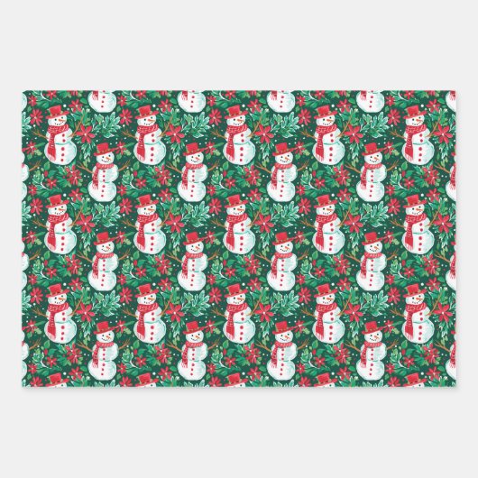 Rood en Groen Preppy Kerstversiering & Sneeuwmanne Inpakpapier Vel (Voorkant 3)