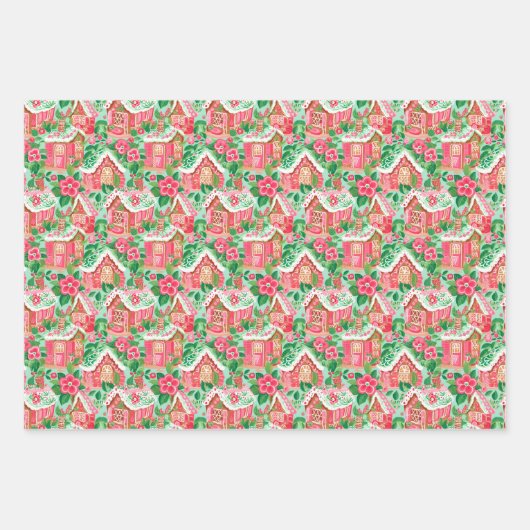 Rood en Groen Preppy Kerstversiering & Sneeuwmanne Inpakpapier Vel (Voorkant 2)