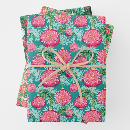 Rood en Groen Preppy Kerstversiering & Sneeuwmanne Inpakpapier Vel (In situ)