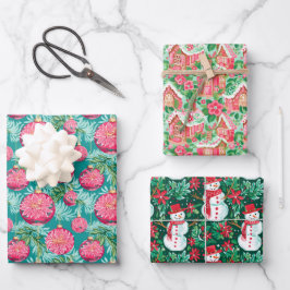 Rood en Groen Preppy Kerstversiering & Sneeuwmanne Inpakpapier Vel