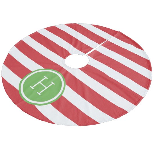Rood en Groen Preppy Strepen Monogram Fleece Kerstboom Rok (Gekanteld)