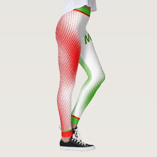 Rood en groen puntpatroon op wit met Jouw naam Leggings (Rechts)