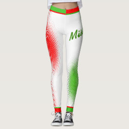 Rood en groen puntpatroon op wit met Jouw naam Leggings