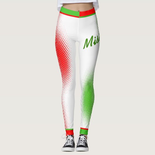Rood en groen puntpatroon op wit met Jouw naam Leggings (Voorkant)