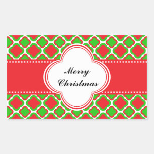 Rood en groen Quatrefoil Pattern Kerstmis Rechthoekige Sticker