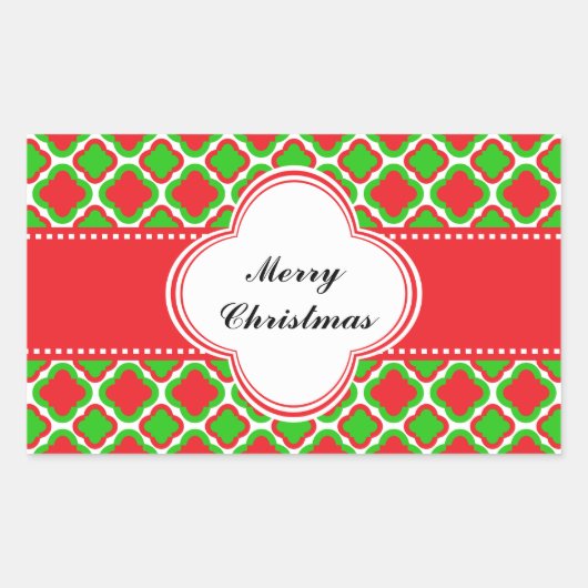 Rood en groen Quatrefoil Pattern Kerstmis Rechthoekige Sticker (Voorkant)