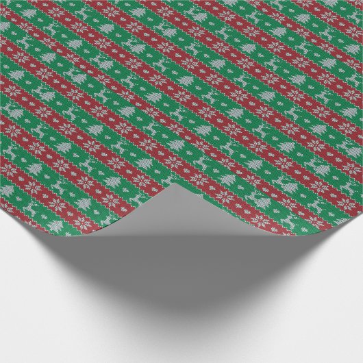 Rood en groen rendier hart boom moderne kerst cadeaupapier (Hoek)