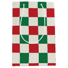 Rood en groen retro vakantie ruitpatroon medium cadeauzakje