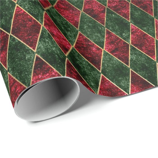  Rood en Groen Ruitenkerstvlinder Cadeaupapier (Rol Hoek)