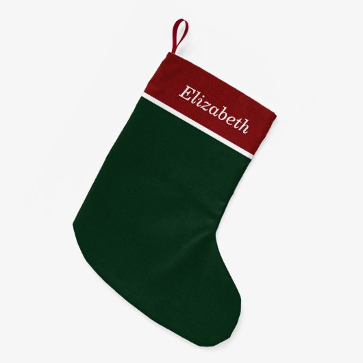 Rood en groen Rustic Holiday Monogram Kleine Kerstsok (Voorkant (Hangend))