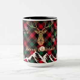 Rood en Groen Rustiek Plaid Rendier Kerst Mok
