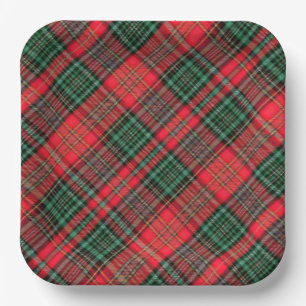 Rood en groen Schots diagonaal tartan ruitjespatro Papieren Bordje