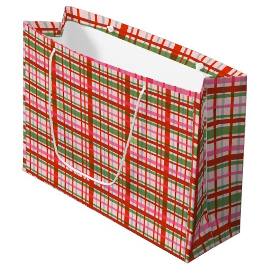 Rood en groen Schotse kersttartan Groot Cadeauzakje (Voorkant Gekanteld)