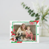 Rood en Groen Sneeuwman Familie Foto Kerstmis Briefkaart (Staand voorkant)