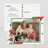 Rood en Groen Sneeuwman Familie Foto Kerstmis Briefkaart (Voorkant / Achterkant)