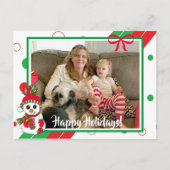 Rood en Groen Sneeuwman Familie Foto Kerstmis Briefkaart (Voorkant)