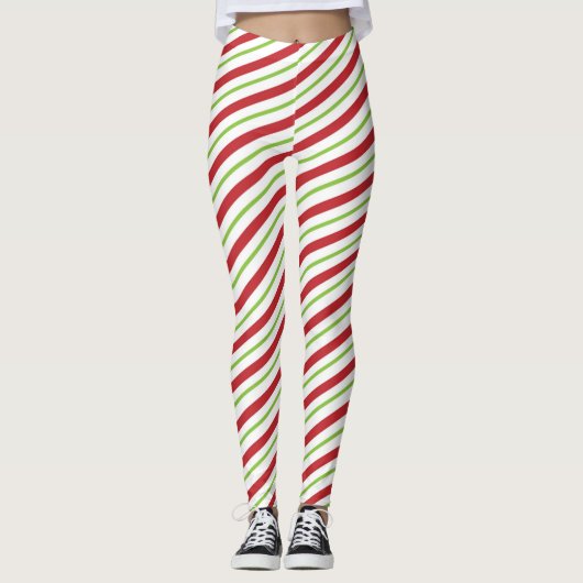 Rood en groen snoepgoed gestript patroon leggings (Voorkant)