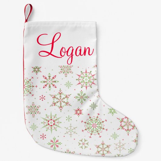 Rood en groen Snowflake Kleine Kerstsok (Voorkant)