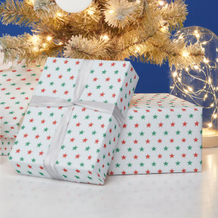 Rood en Groen Sterren Licht Groen Kerstmis Cadeaupapier