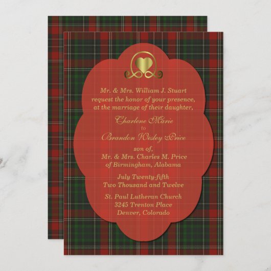 Rood- en Groen Stuart Tartan Aangepaste bruiloft Kaart (Voorkant / Achterkant)