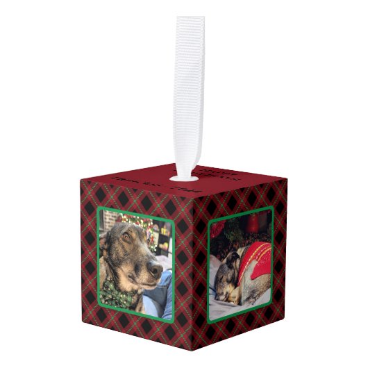 Rood en groen Tartan 4 Photo Dog Decoratie (Voorkant hoekig)