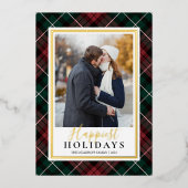 Rood en groen Tartan Geluksste Feestdagen Foto (Voorkant)