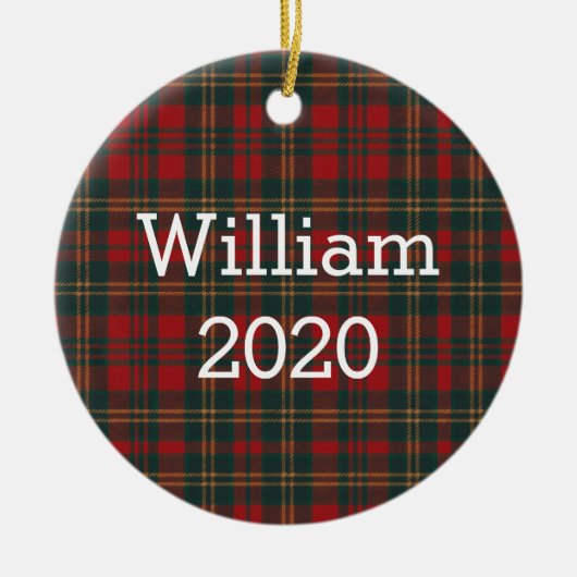 Rood en groen tartan geruit gepersonaliseerd keramisch ornament (Voorkant)