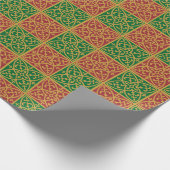 Rood en Groen Tegel Kunst op Gouden Patroon Cadeaupapier (Hoek)