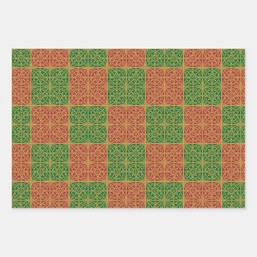 Rood en Groen Tegel Kunst op Gouden Patroon Inpakpapier Vel (Voorkant 2)