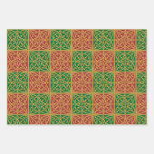 Rood en Groen Tegel Kunst op Gouden Patroon Inpakpapier Vel (Voorkant 3)