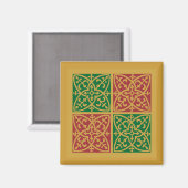Rood en Groen Tegel Kunst op Gouden Patroon Magneet (Voorkant / Achterkant)