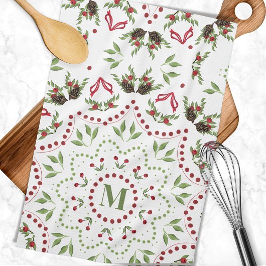 Rood en Groen Vakantie Monogram Custom Theedoek