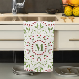 Rood en Groen Vakantie Monogram Custom Theedoek