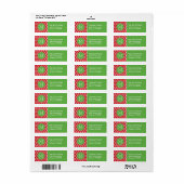 Rood en Groen Vakantie Quatrefoil Monogram Etiket (Full Sheet)