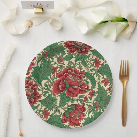 Rood en Groen Victoriaans Bloemen Bruiloft Papieren Bordje (Huwelijk)