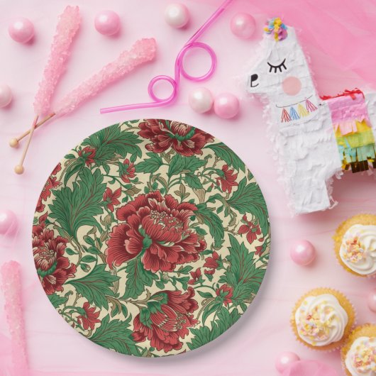  Rood en Groen Victoriaans Bloemen Bruiloft Papieren Bordje (Feest)