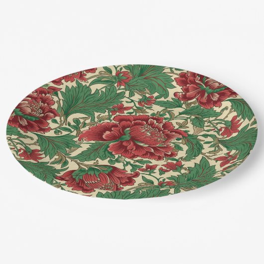 Rood en Groen Victoriaans Bloemen Bruiloft Papieren Bordje (Gekanteld)