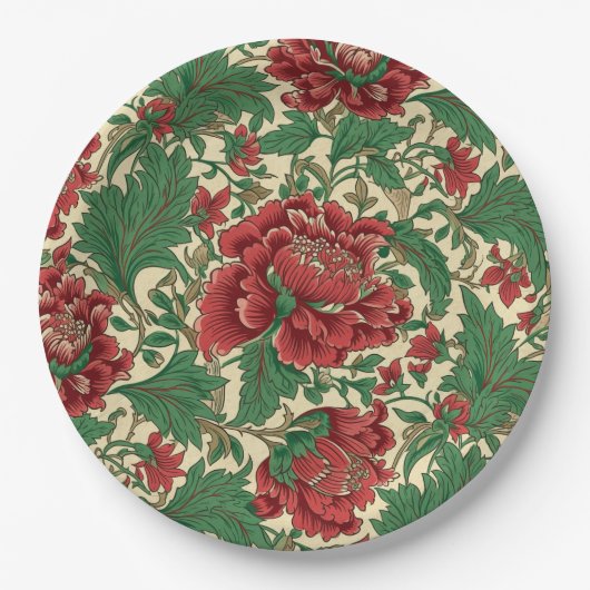  Rood en Groen Victoriaans Bloemen Bruiloft Papieren Bordje (Voorkant)