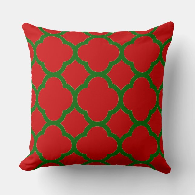 Rood en groen vierlobbig patroon kussen (Voorkant)