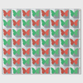 Rood en groen vlinderpatroon cadeaupapier (Vlak)